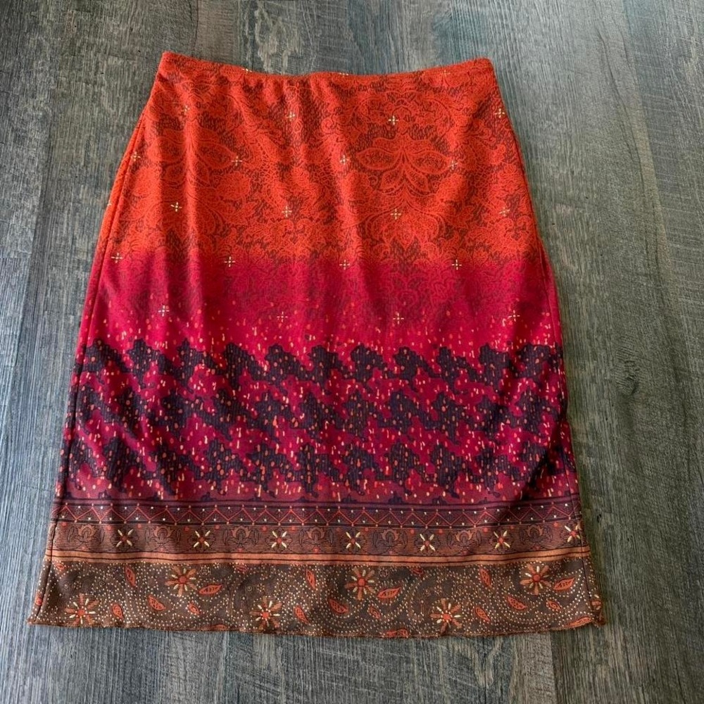 Vintage HeartSoul Boho Midi Skirt Red Patterned Made in USA